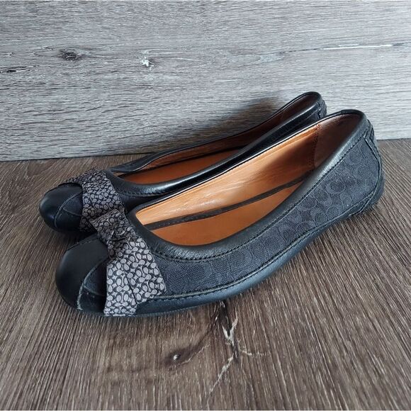 Coach Saundra Flats Black Monogram Logo Bow Size 9.5 - Picture 4 of 7